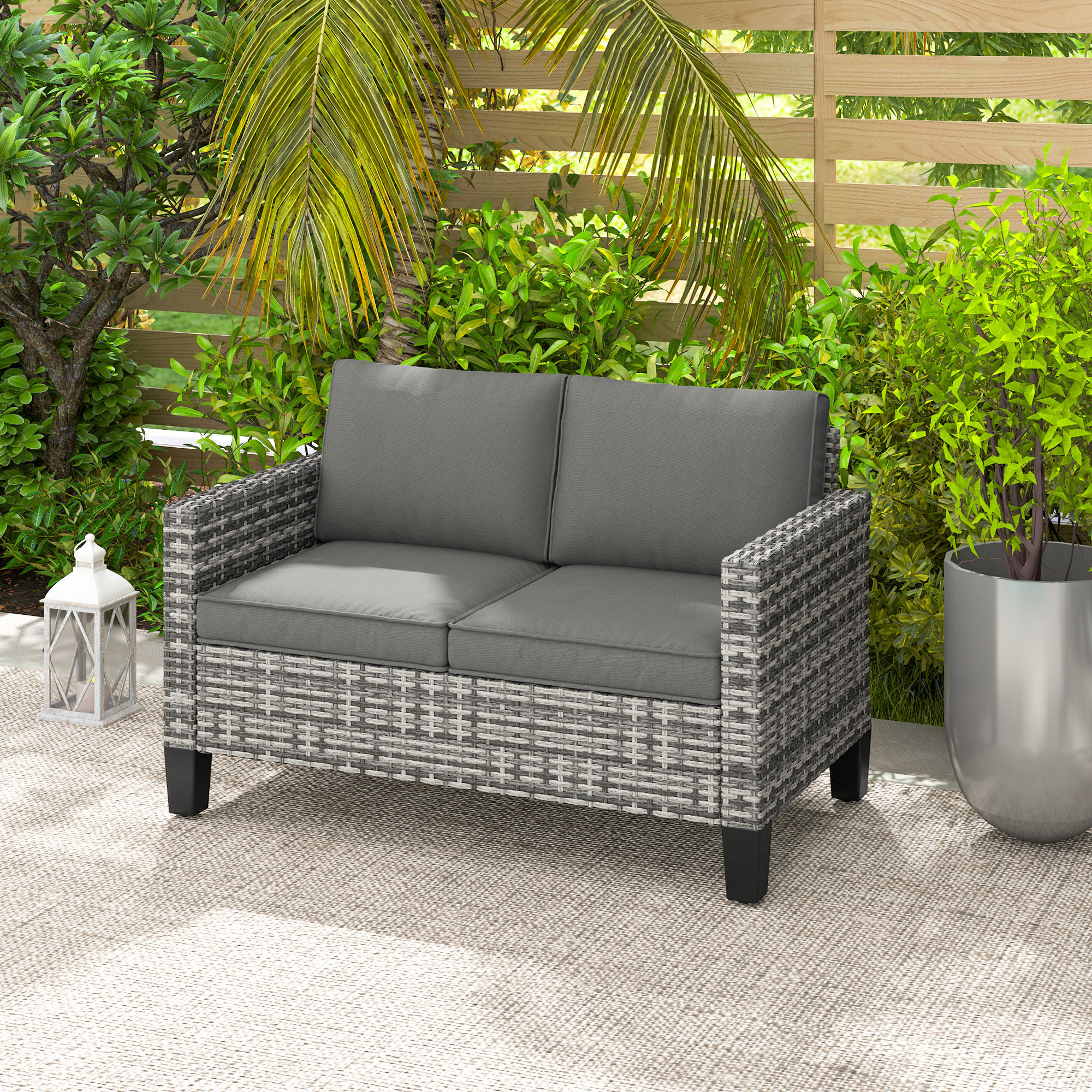 Double Rattan Outdoor Sofa - Light Gray — image 6