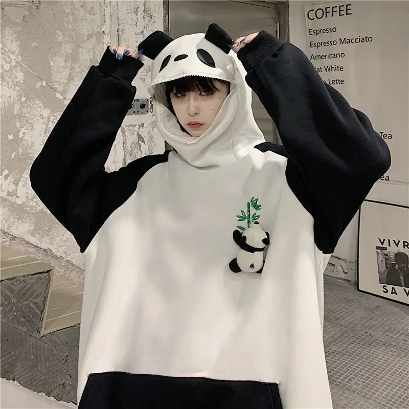 Fleece-lined Thickened Hooded Sweatshirt Panda Couple Coat