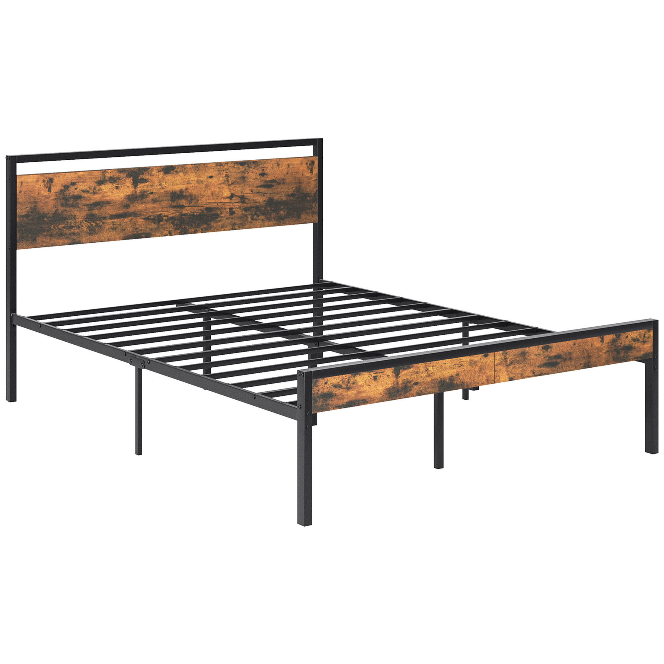 Heavy-duty Metal Platform Bed With Wooden Headboard, Capable Of Supporting 1000 Pounds, And With Storage Space Beneath The Bed. image 6