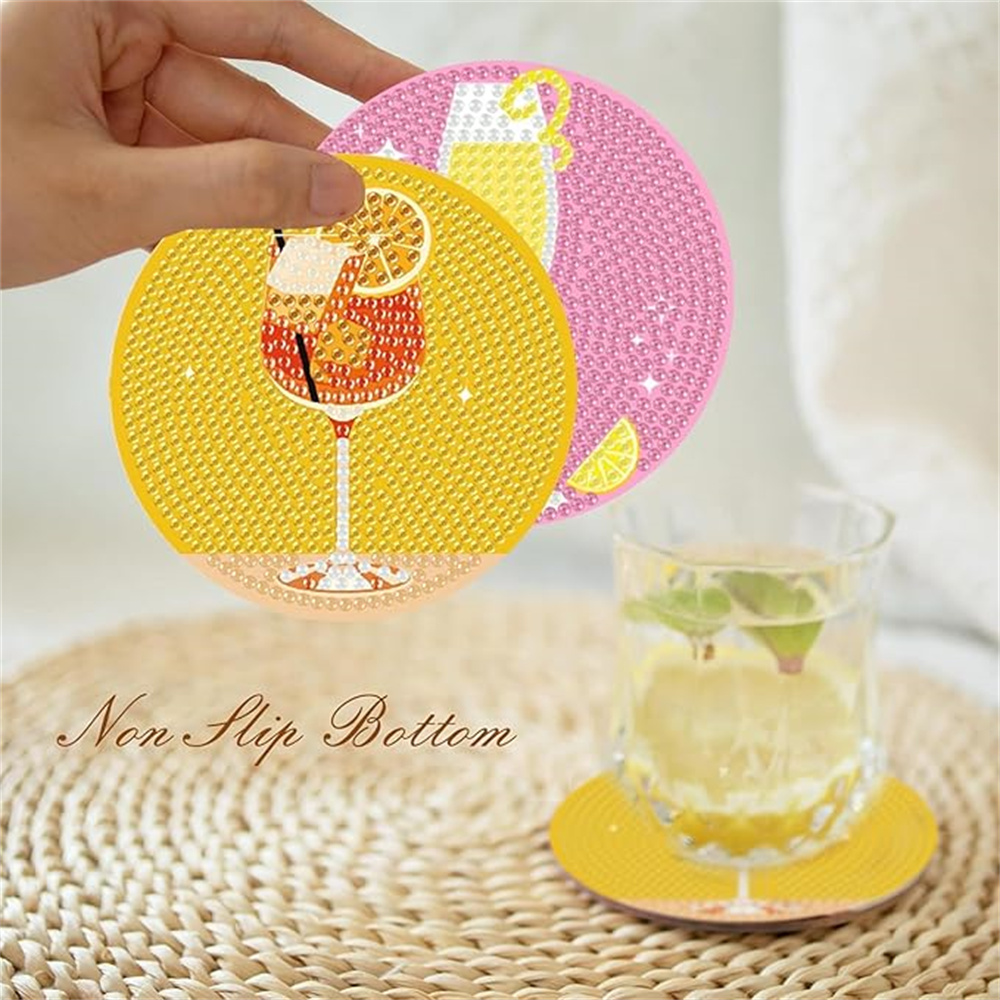 Diamond Art Drawing Coaster With Bracket, DIY Wine Glass Pattern Diamond Art Coaster, Suitable For Adults And Beginners Diamond Drawing Kit, Diamond Kit Craft Supplies, Exquisite Gifts For Fr