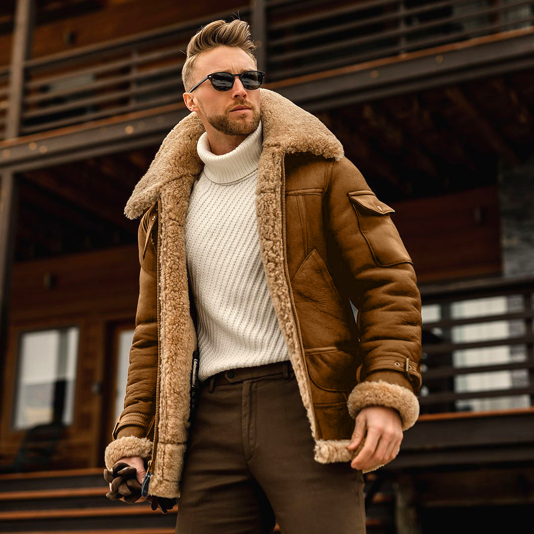 Men's Winter Military Fleece Jacket - Warm Tactical Coat with Fur Collar - Bild 7 von 9