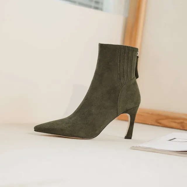 Fashion Stiletto Pointed Toe Ladies Short Boots Green - Shop at LoveMi