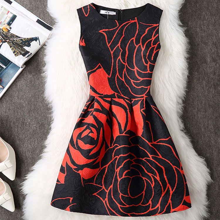 Printed Dress For Woman Vest Skirt Sleeveless Pettiskirt Bottoming A- Line Dress