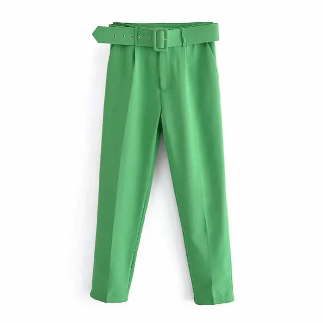 Slim Fit And Slimming Waist Belt Accessories, High Waisted Casual Pants, Yellow Cropped Pants Pants Grass Green - Shop at LoveMi