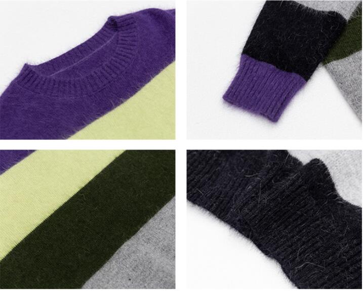 Loose Round Neck Contrast Large Striped Sweater