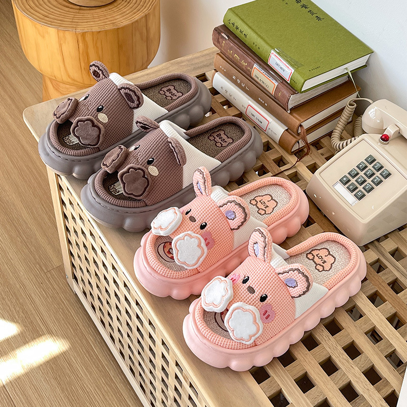 Non Slip Thickened Wood Floor Cotton Hemp Couple Slippers