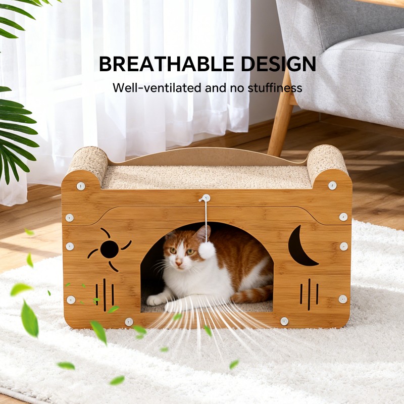 Star & Moon Cutout Cat Scratcher Couch, 56cm Size, With Teaser Ball, For Large & Multi-Cat Households