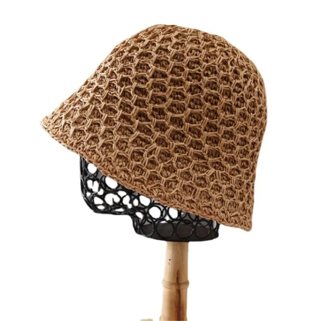 Women's Hollow Breathable Mesh Straw Bucket Hat Khaki - Shop at LoveMi