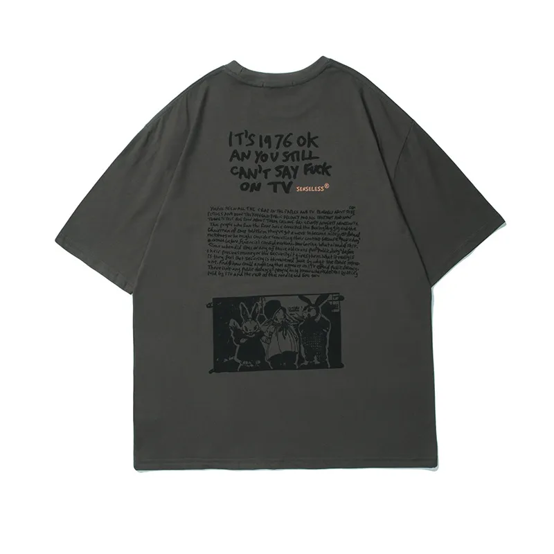 Men's Trendy Brand Style Loose Couple Round Neck T-shirt - Grey