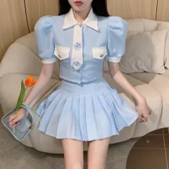 Fashionable Temperament Puff Sleeve Top Pleated Skirt Two - Jacket-S - View 1