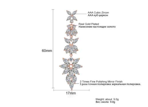 Title 1, Blad-vormige cubic zirconia drop oorbellen, ele...