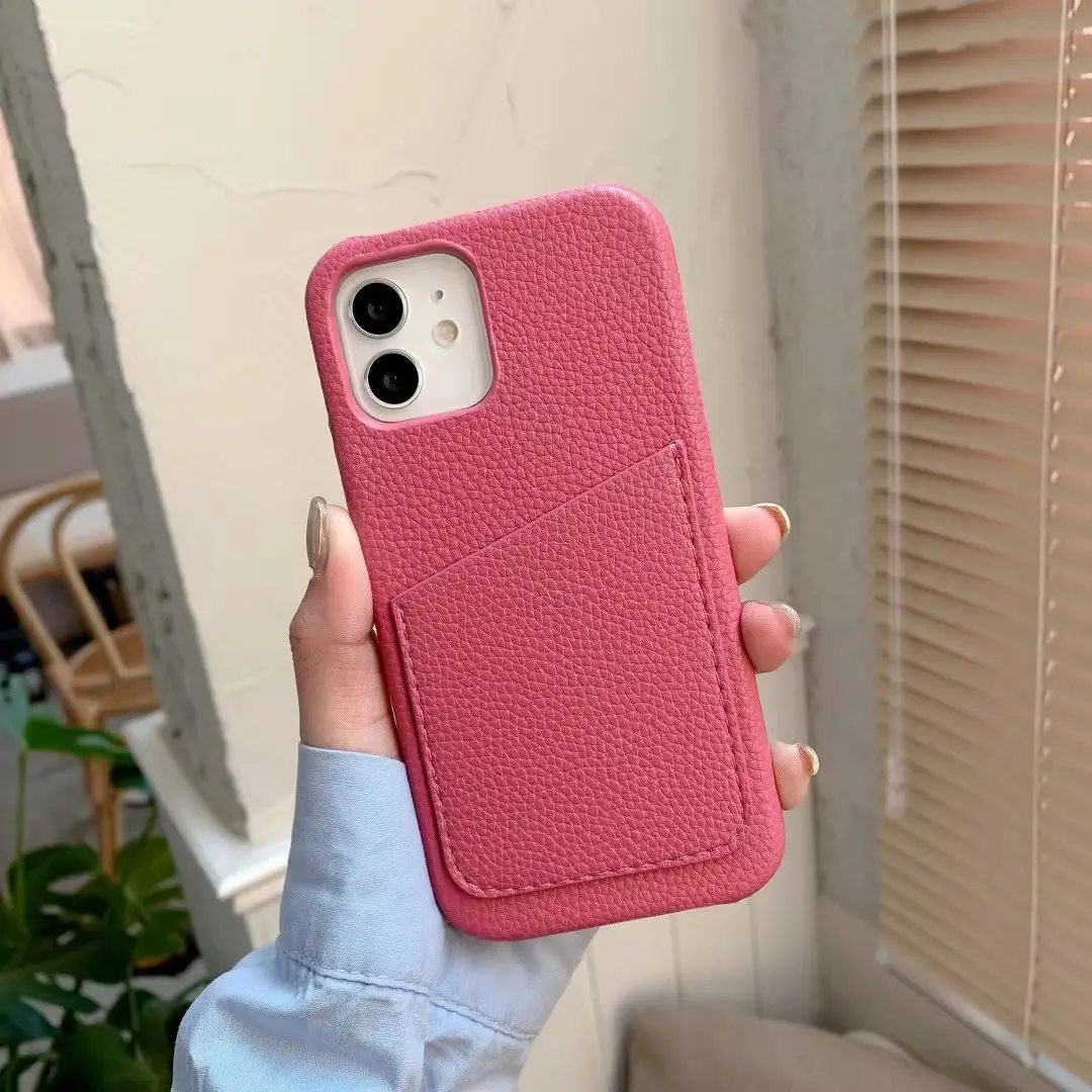 Phone Case Insert Card Skin Quality Cover Litchi Grain