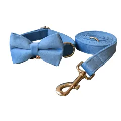 Blue Velvet Dog Collar Dog Rope Pet Collar - Set B - View 1