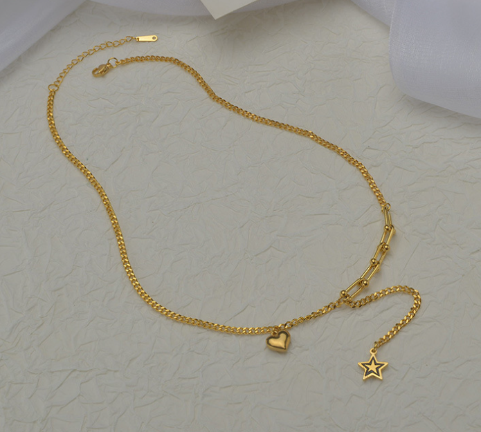 Stitching Side Chain Five-pointed Star Pendant Necklace