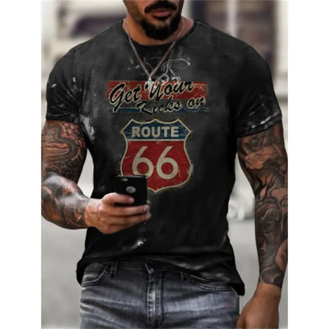 Digital Printing Fashion Casual Short sleeved Round Neck T shirt Black - Shop at LoveMi