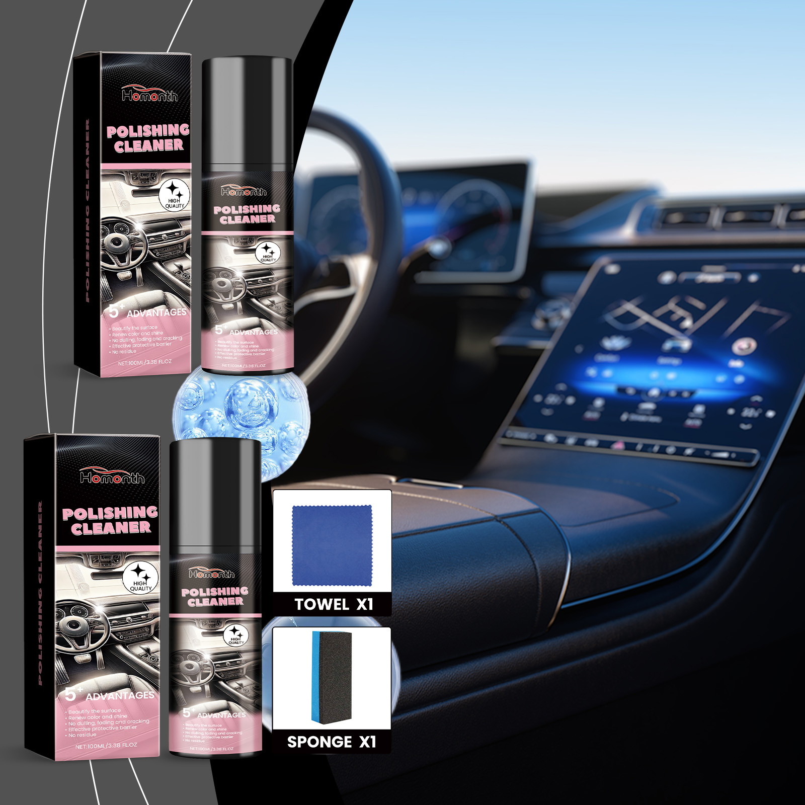 Car Interior Polishing, Renewal, Cleaning, Maintenance, Polishing, Anti Fouling Car Interior Polishing Agent 1 00ml 1 Box 4