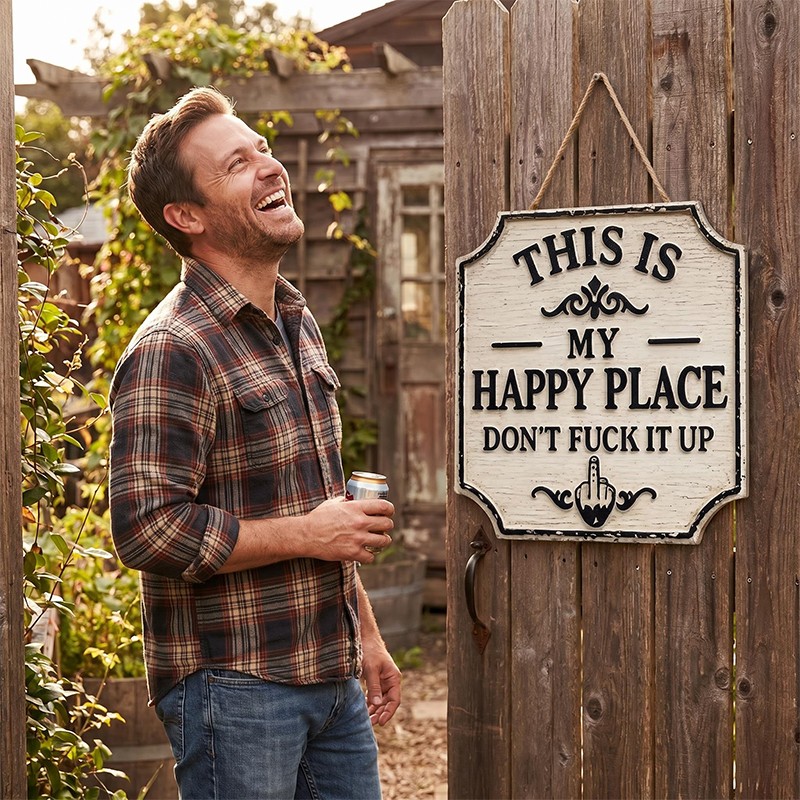 30cm Funny Garden Woden Sign This Is My Happy Place Welcome Farm NEW
