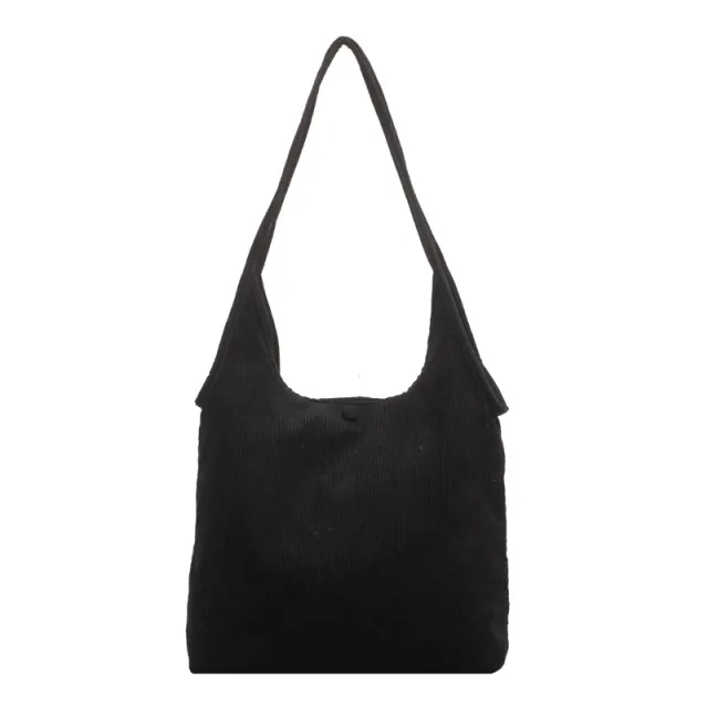 Pure Color Corduroy Simple Casual Style Western Style Shoulder Bag Black - Shop at LoveMi