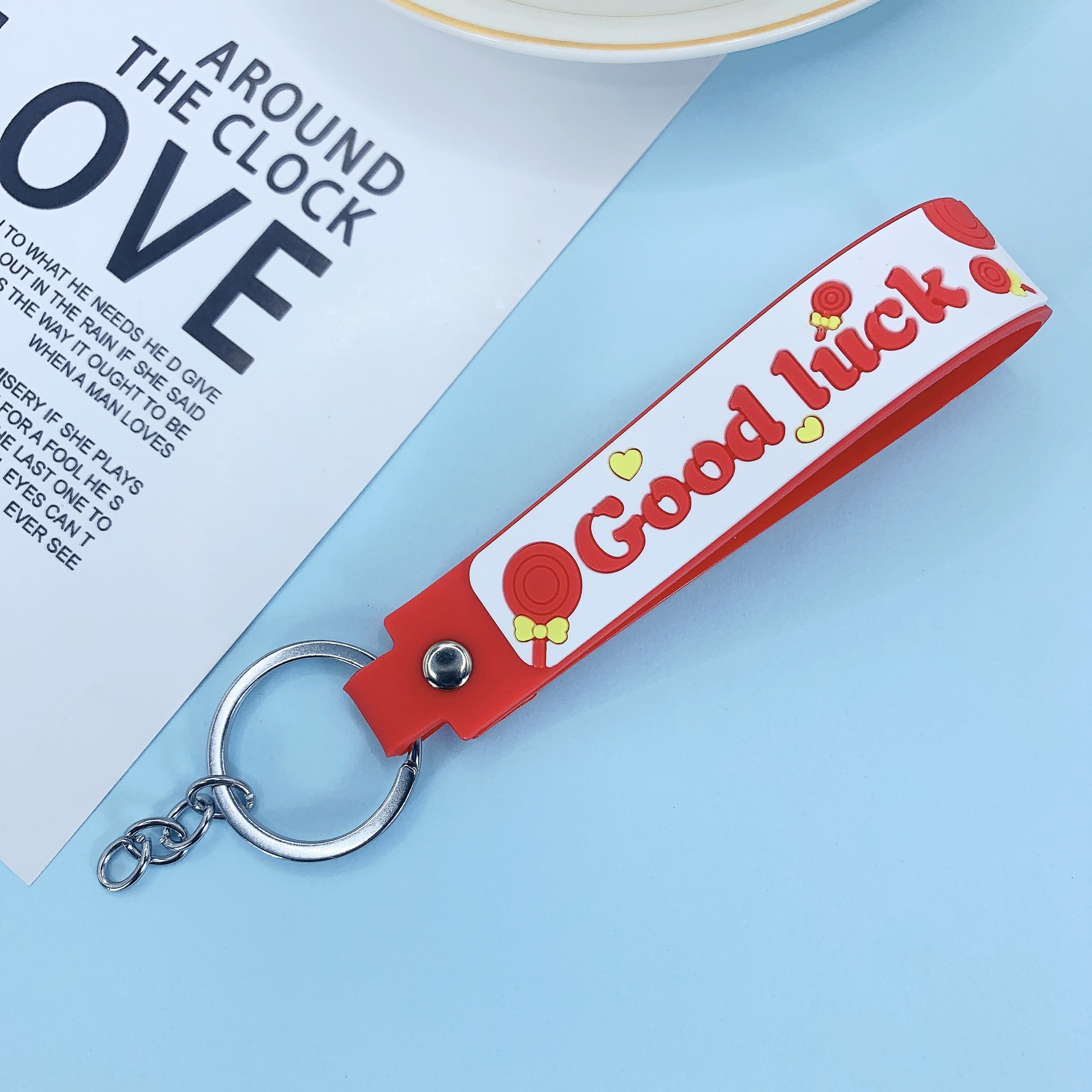 Lollipop Rainbow colored Belt Hand Strap Keychain Red 4Section Chain Type - Shop at LoveMi