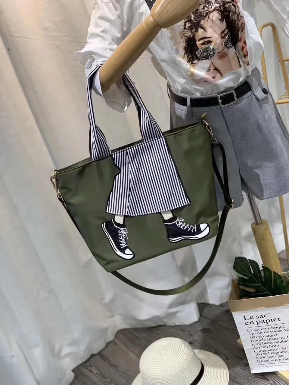 Fashion Casual Nylon Crossbody One-shoulder All-match Shoe Pattern - Green
