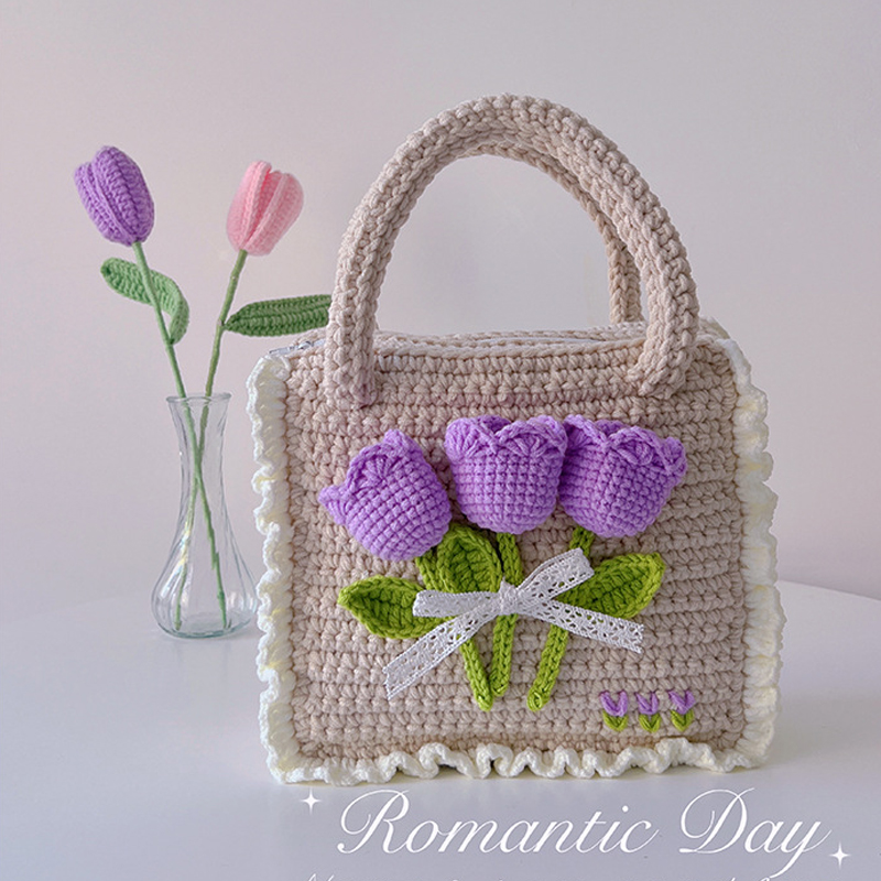 Add To Wish List Purple Tulip Wool Bag Hand Braided