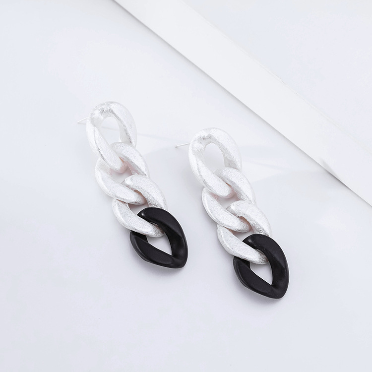 Earrings Two Tone Chain Earrings 925 Silver Pin Retro Chain Stud Earrings