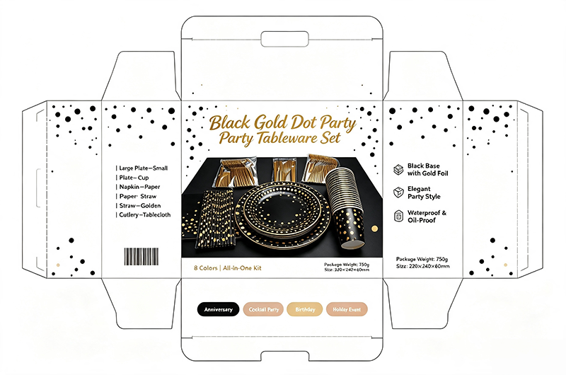 Disposable Gold Dot Party Tableware Set, Paper Plates Cups Napkins Straws Golden Cutlery Tablecloth, All In One Party Supplies For Birthday Baby Shower Wedding Picnic, 8 Colors Available - image 13