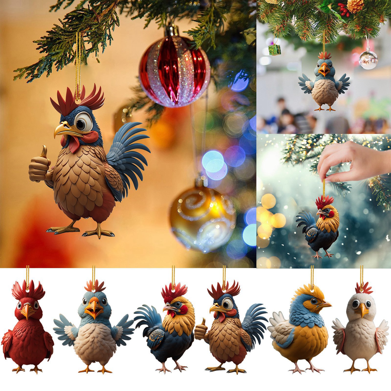 Title 3, Kreativer Weihnachtsbaumschmuck Huhn Tier Anhän...