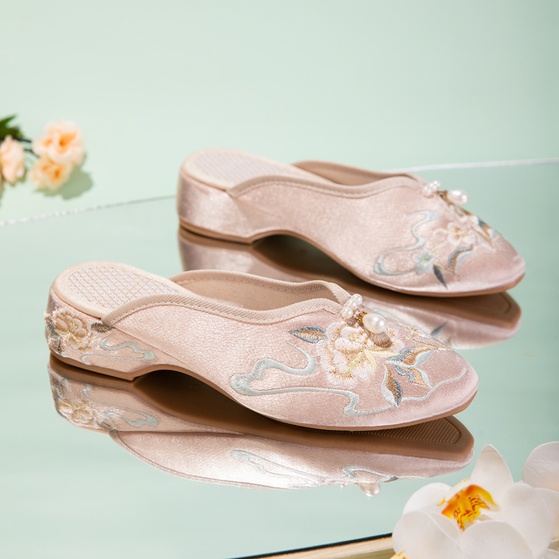 Embroidered Satin Low Heel Flats, picture 3 of 6