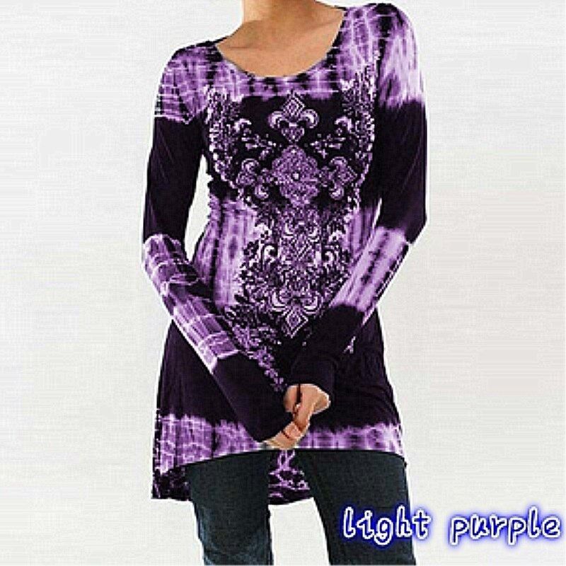 New Printed European And American Women's Mid-Length Long-Sleeved T-shirt