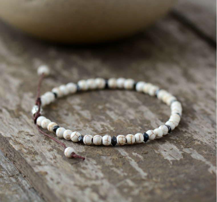 Men's Natural Grey Onyx Drawing Stone Turquoise Punk Bracelet