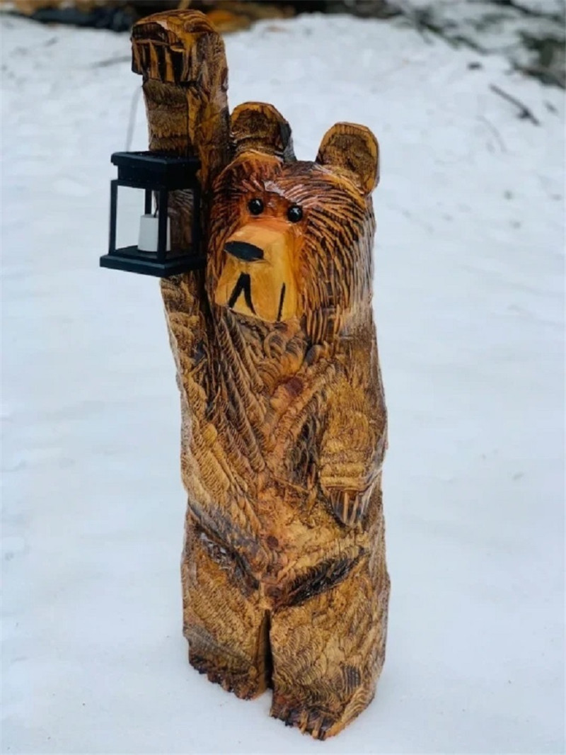 Cedar Carving Bear Resin Ornament Holding Lamp — foto 3