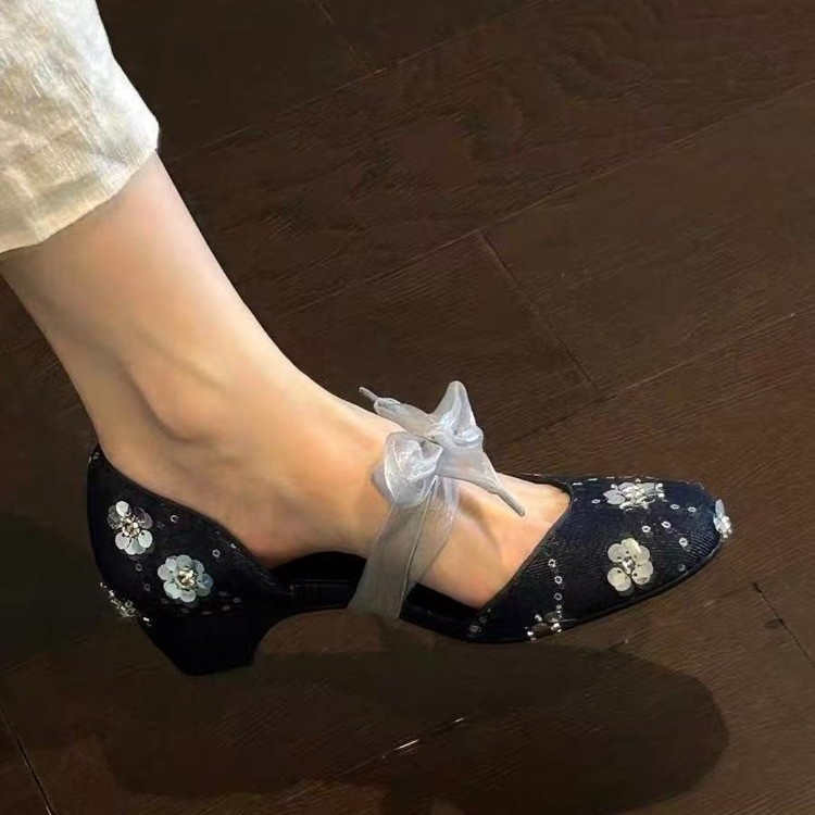 Denim Mary Jane Flats