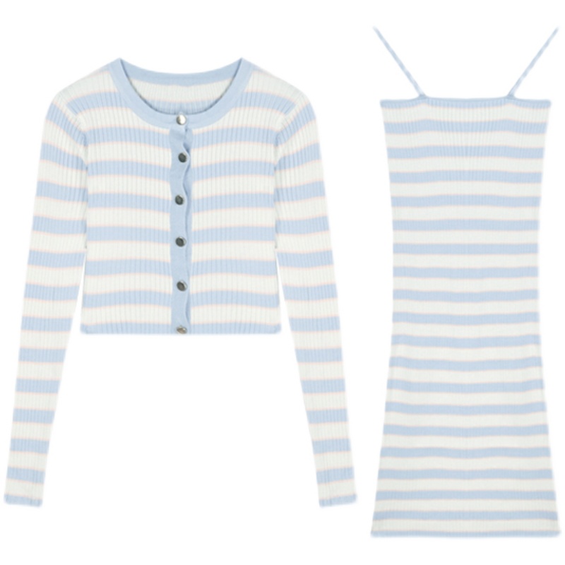 Women's Trendy Sling Knitted Dress Two Piece Suit