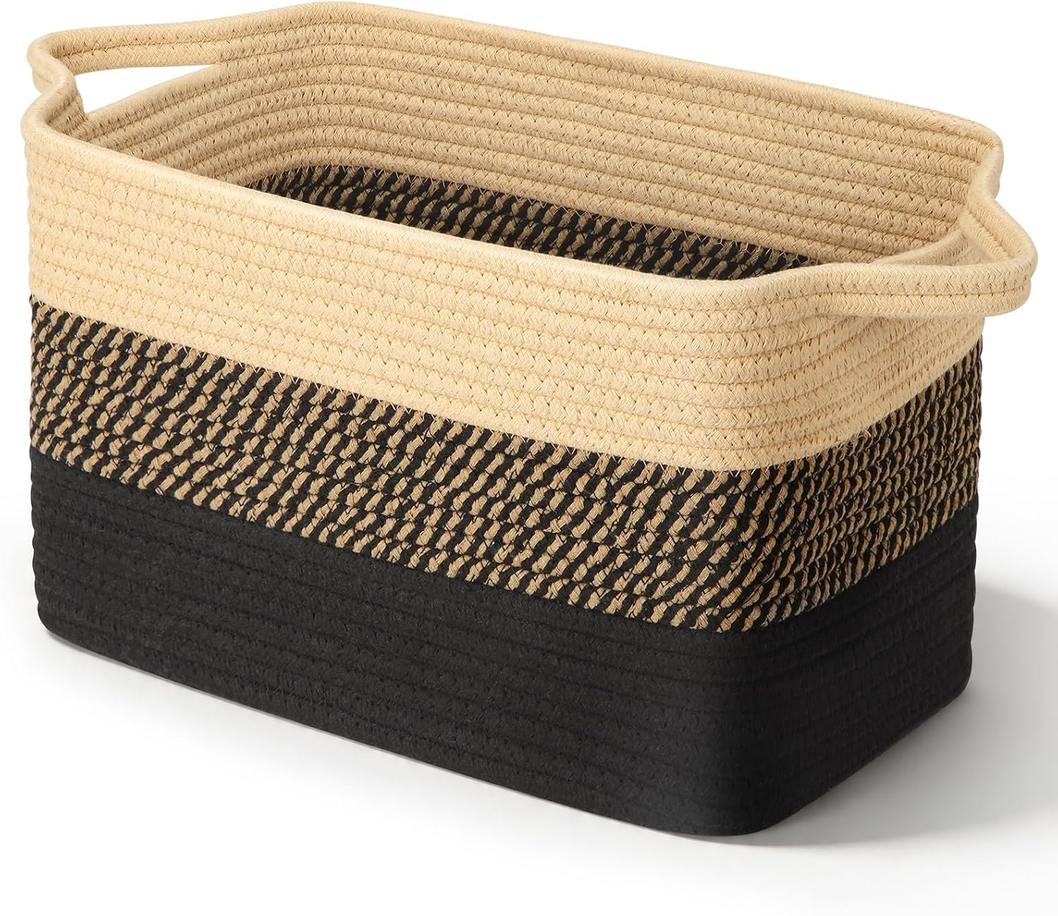 Small Rectangular Cotton Rope Storage Basket With Handles, Woven Organizer For Home, Bedroom And Bathroom