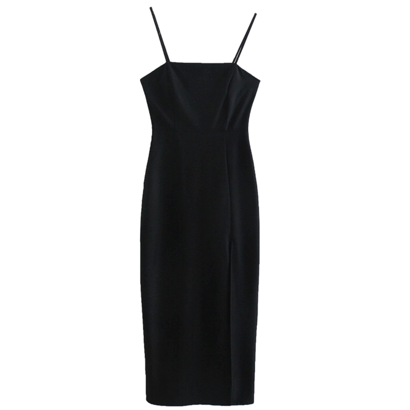 Slim Fit Black Slip Dress Midi Black - Shop at LoveMi