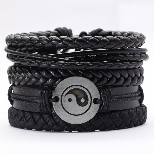 Title 10, Schwarzes Feder-Herrenarmband, 5-teiliges Set