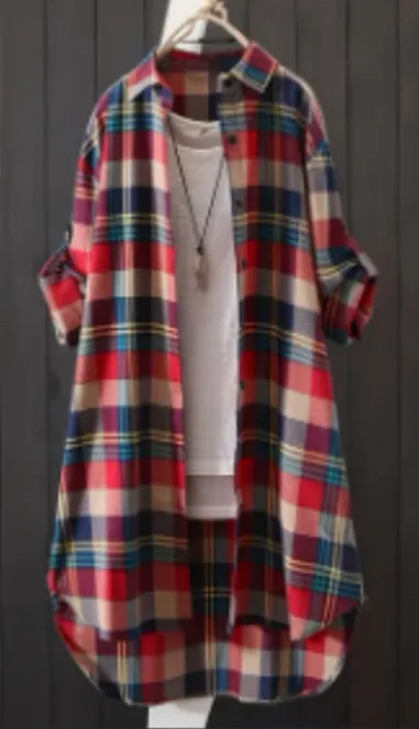 Stylish Plaid Print Womens Shirt Classic Polo Collar With Button Closure Long Sleeve Casual Wear For Spring & Fall A Wardrobe Staple For Tren... Mixed Color - Shop at LoveMi