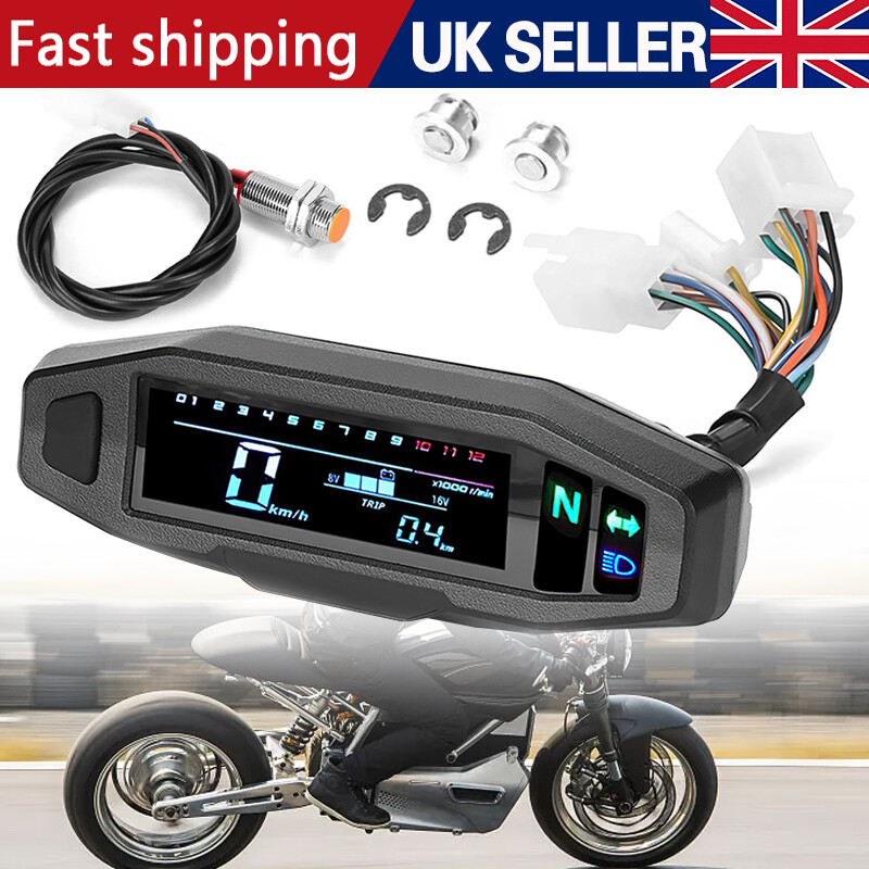 Universal Motorcycle LCD Digital Speedometer Odometer Tachometer Gauge Sensor UK — image 4