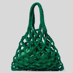 Cotton And Linen Woven Handbag Small Mesh Tote - Green - View 1