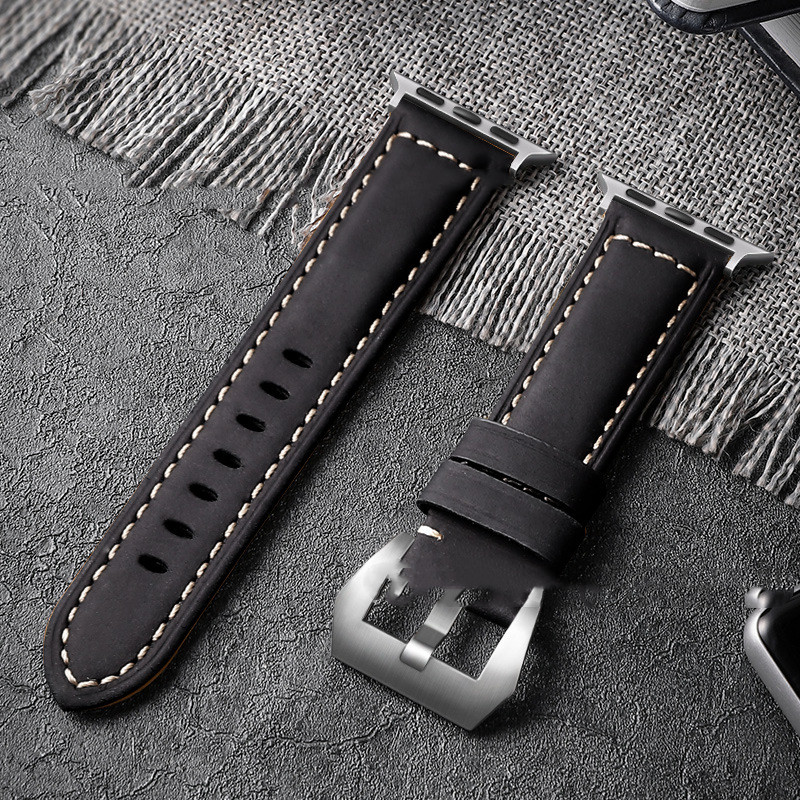 Crazy Horse Leather Apple Watch Band - Brushed Suede Texture Detail