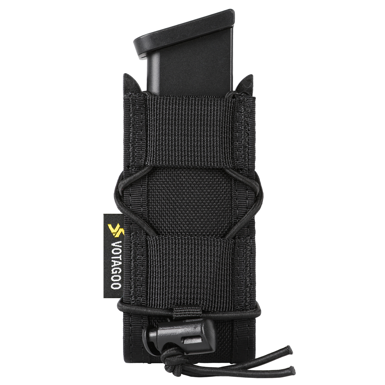 Molle Open-Top Pistol Mag Pouch. Flexible rapid response. This molle mag pouch with open-top design with shock cord and polymer brackets, holds your magazine or hardware in place, and is fully adjustable to fit a variety of magazines or tools. With no ext