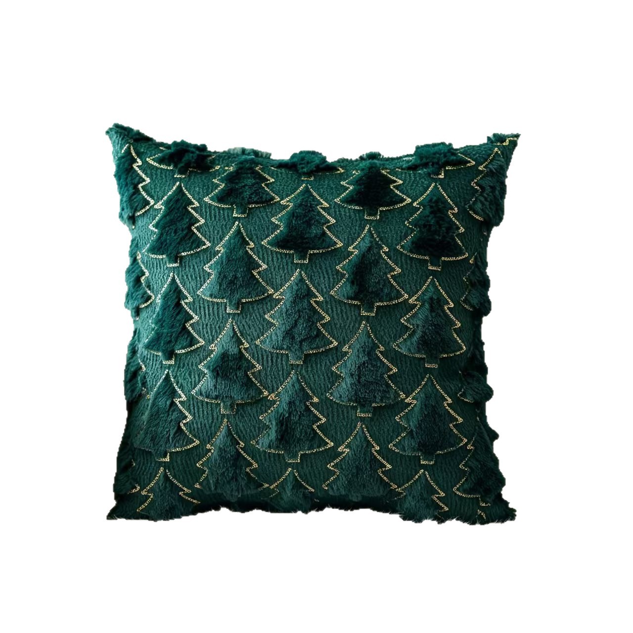 Husă pentru pernă decorativă cu motiv de brad de Crăciun, husă de pernă de Crăciun cu relief 3D din pluș și cusături aurii, husă decorativă de Crăciun