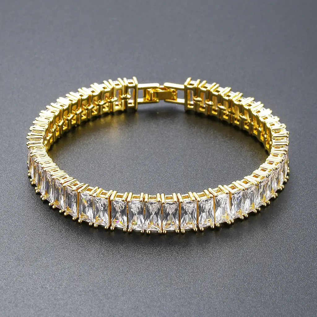 Brass Micropaved Square Zircon Row Bracelet