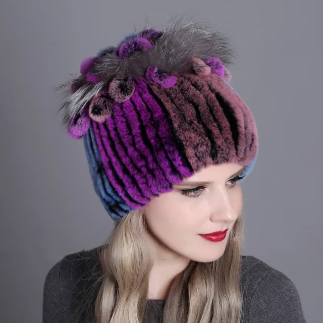 Woven Women's Fur Hats Warm And Thick Warmth Ladies Colorful Knitted Hats - Shop at LoveMi