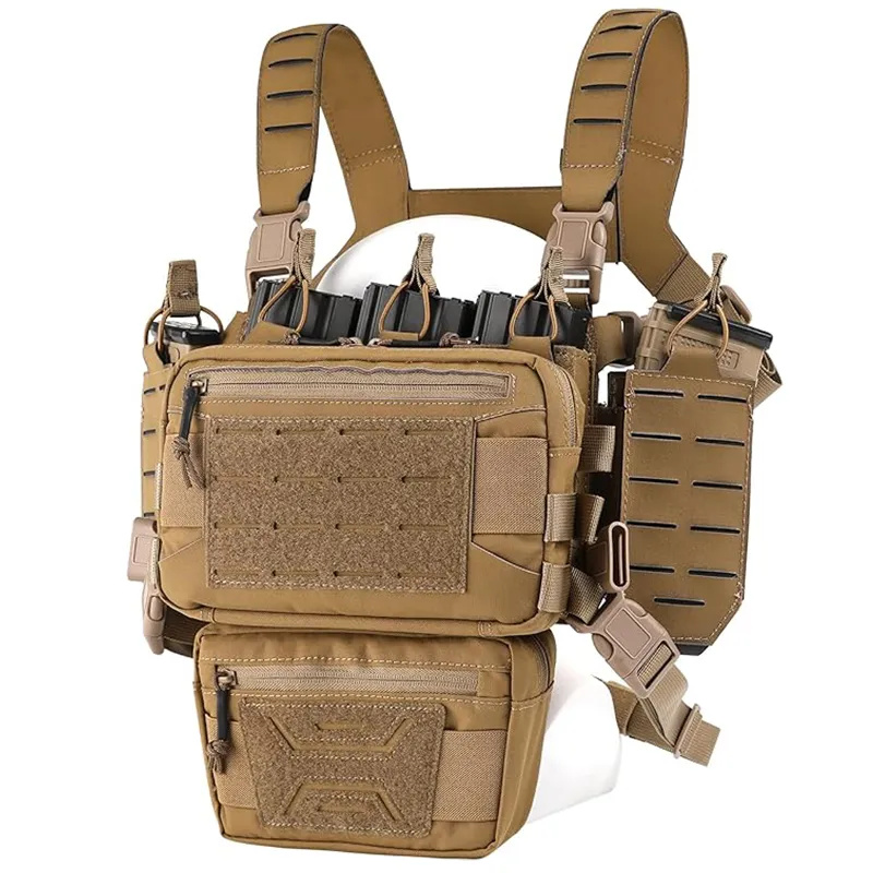 Modular Tactical Chest Rig with Magazine Pouch. High Quality Material Tactical chest rig tactical vest is made of high quality nylon fabric, an heavy duty fabric that resists wear, stress, and tearing, Water repellent fabric ensures minimal water absorpti