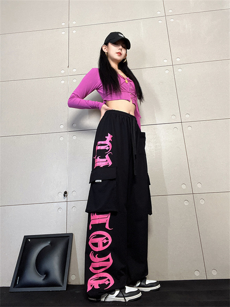 Women's Black Rose Pink Printed Workwear Pants
