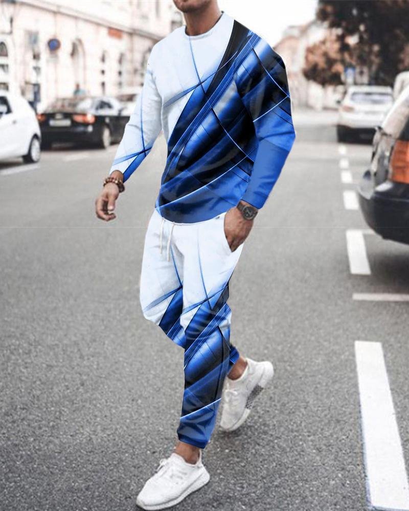 3d Digital Printing Crew Neck Sweater Sports Trousers Suit
