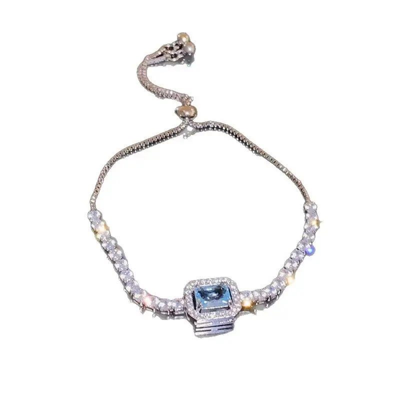 Frosted Blue Zirconia Bangle Ins Korean Style Bracelet Elegant Versatile Fashion Hand Jewelry