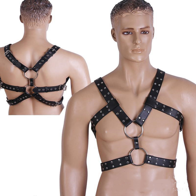 Men's Stage Performance Props Bound Leather Clothes